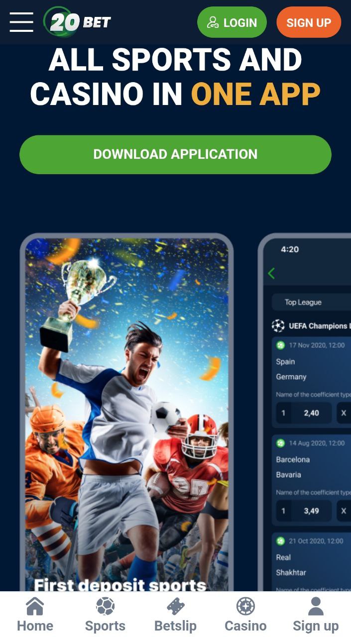 20Bet mobil alkalmazás