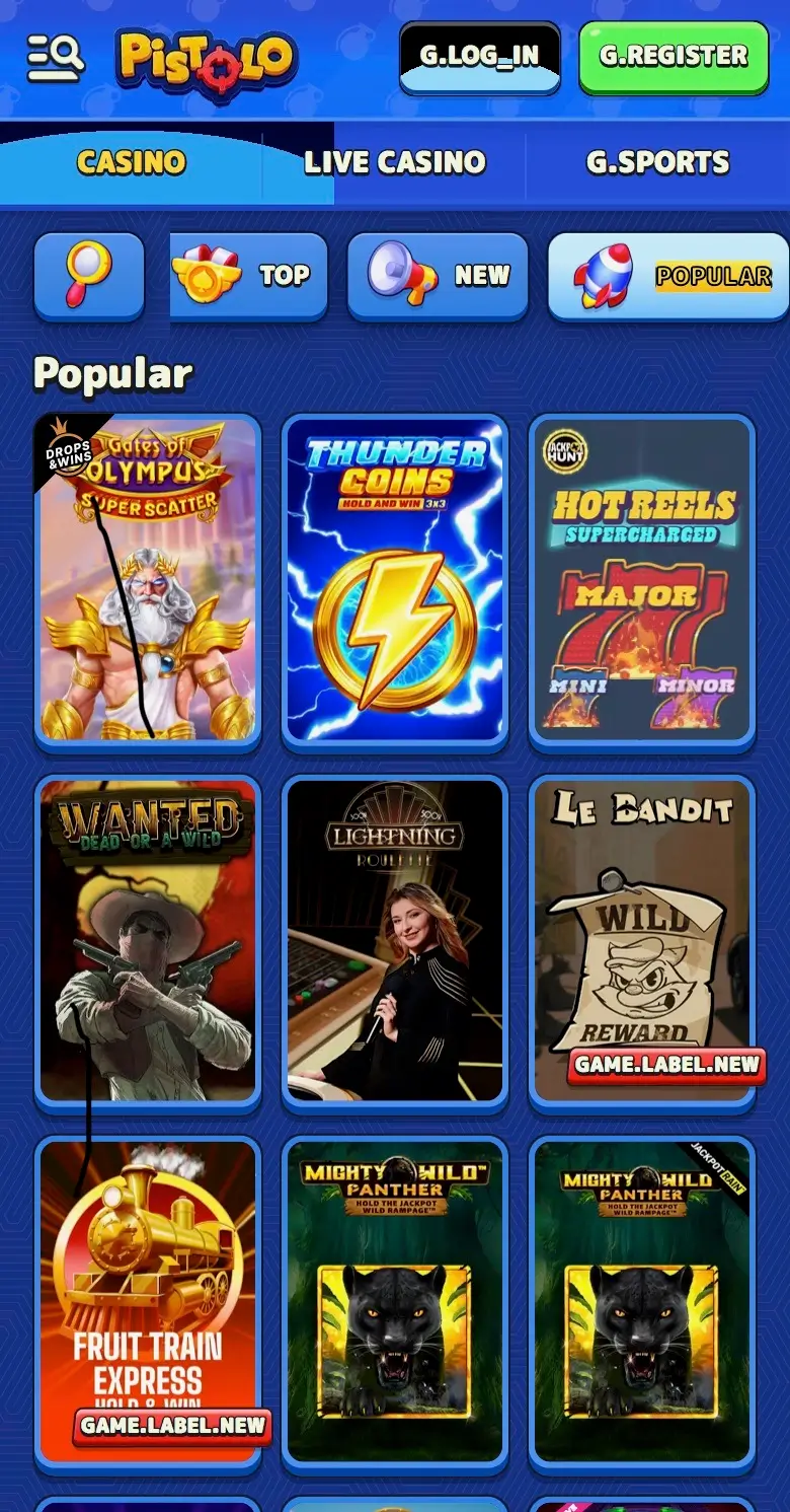 Screenshot des Pistolo Casino Interfaces