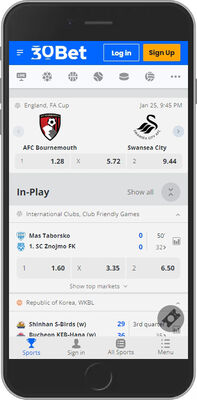 30bet sport interface screenshot