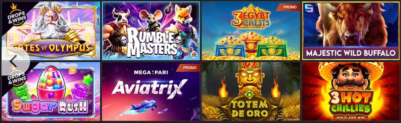 Schermata dei giochi di Mega Pari Casino