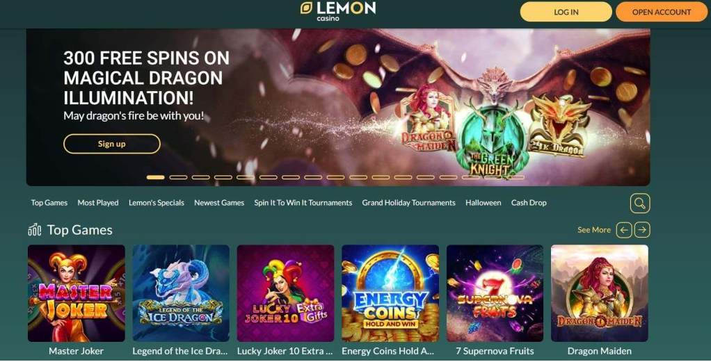 Lemon Casino bejelentkezési képernyő