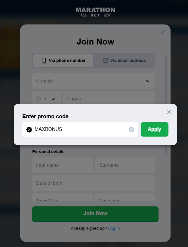 Código promocional de Marathonbet
