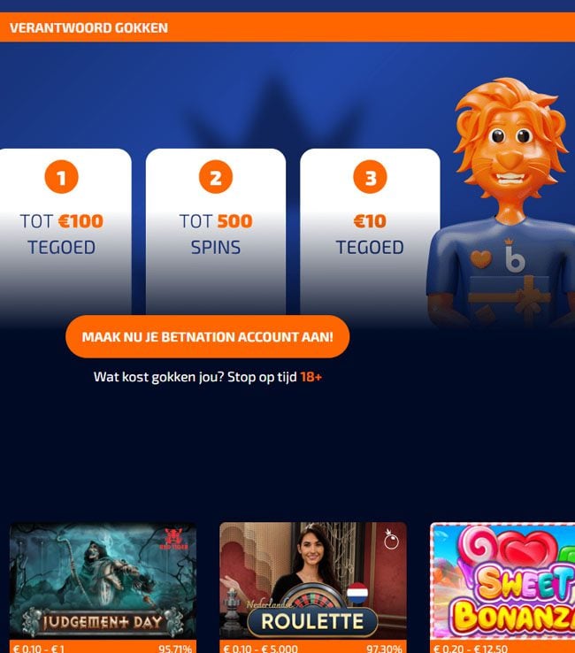 Betnation casino registratie scherm