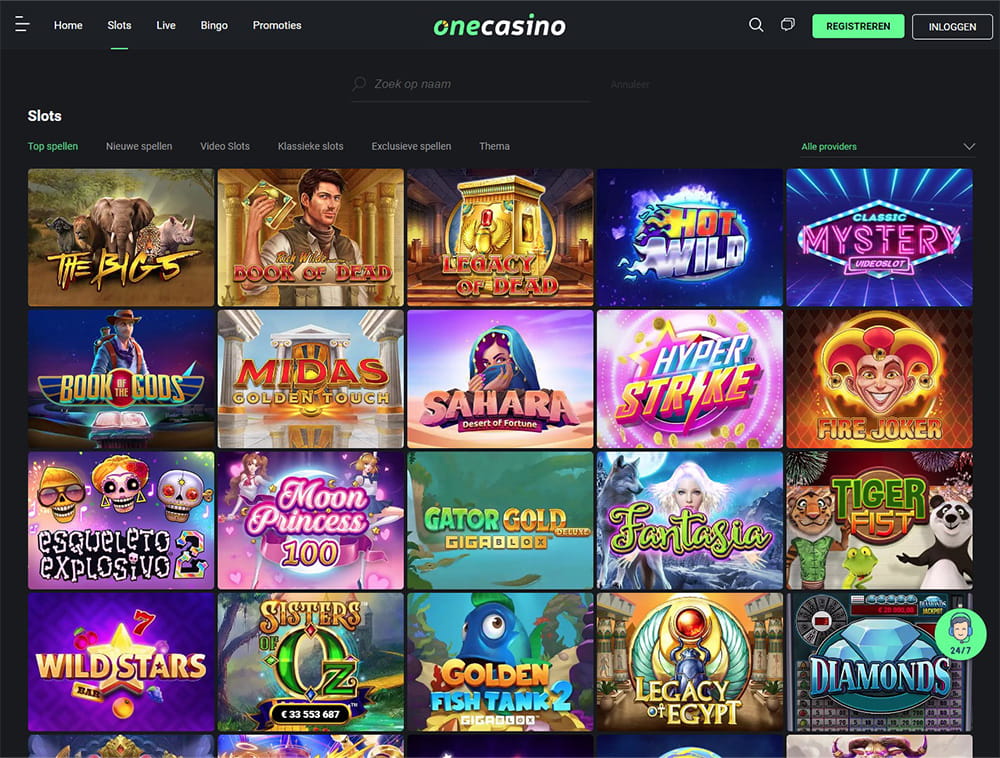 Game selectie in One Casino app