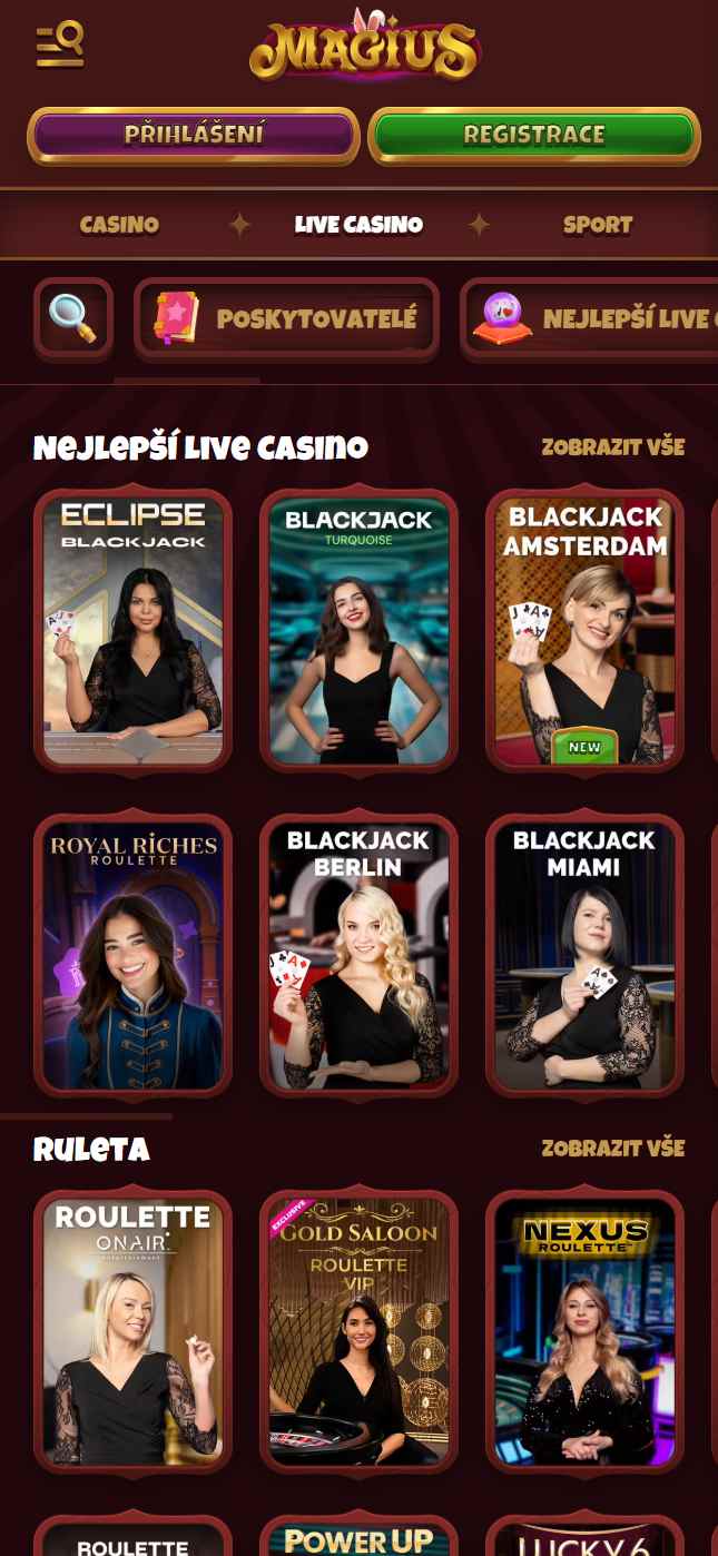 Interface de l application Magius casino