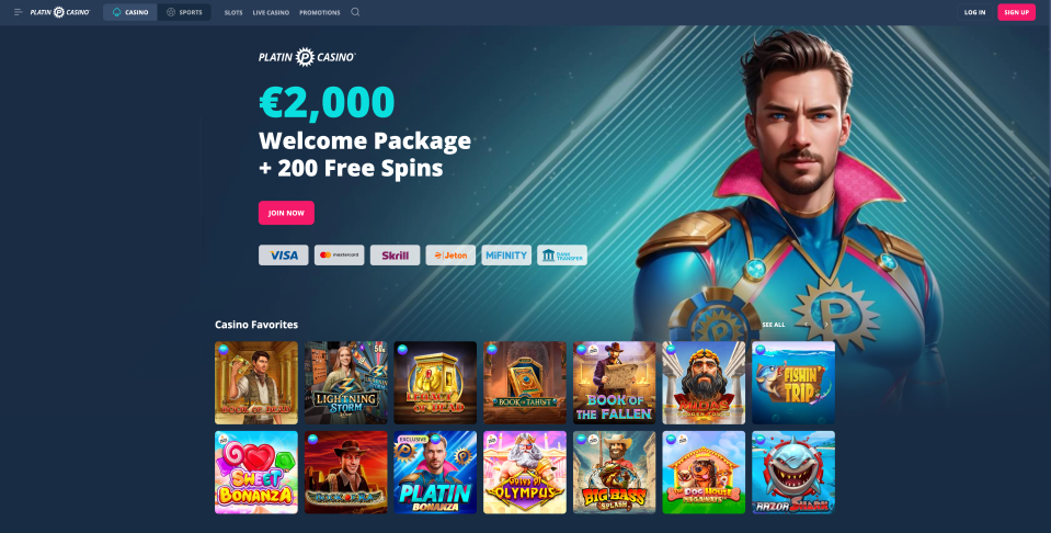 Página de inicio de Platincasino