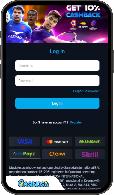 Mystake Casino Login from Mobile