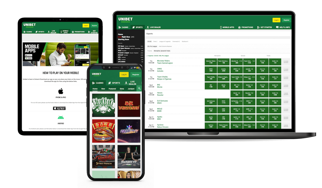 UniBet casino interface screenshot